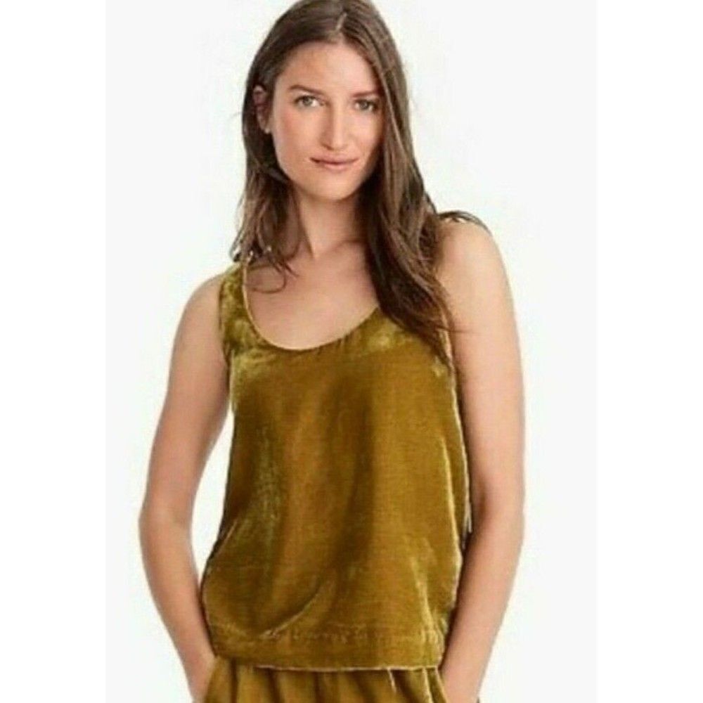 J.Crew Top Sleeveless Tank Crushed Velvet in Antique Gold Pullover Lined Sz 00